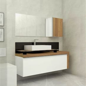 Gabinete de Banheiro Cristalo 120cm com Cuba 044 Branco/Nogueira Boreal