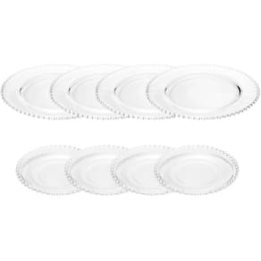 4 Pratos Sobremesa 20cm e 4 Sousplat 32cm Cristal Linha Pear