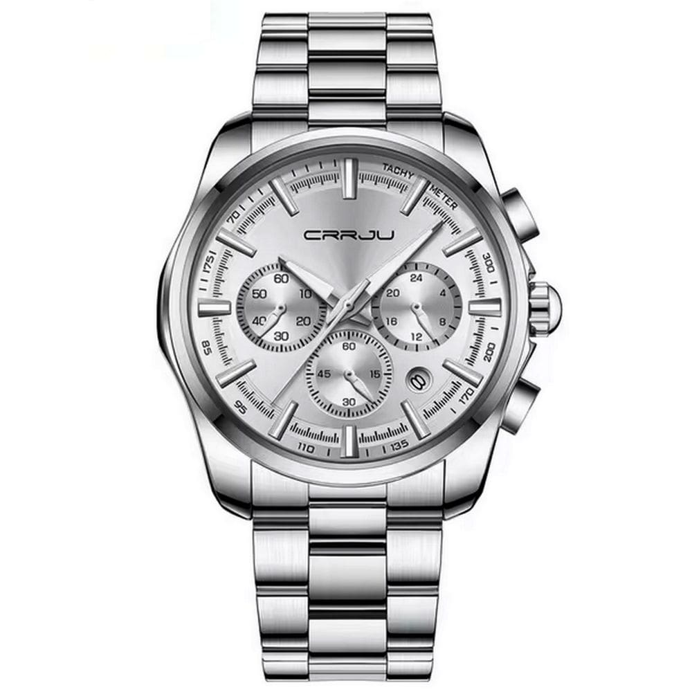 Relógio masculino de pulso quartzo multifunção esportivo em aço inoxidável impermeavel