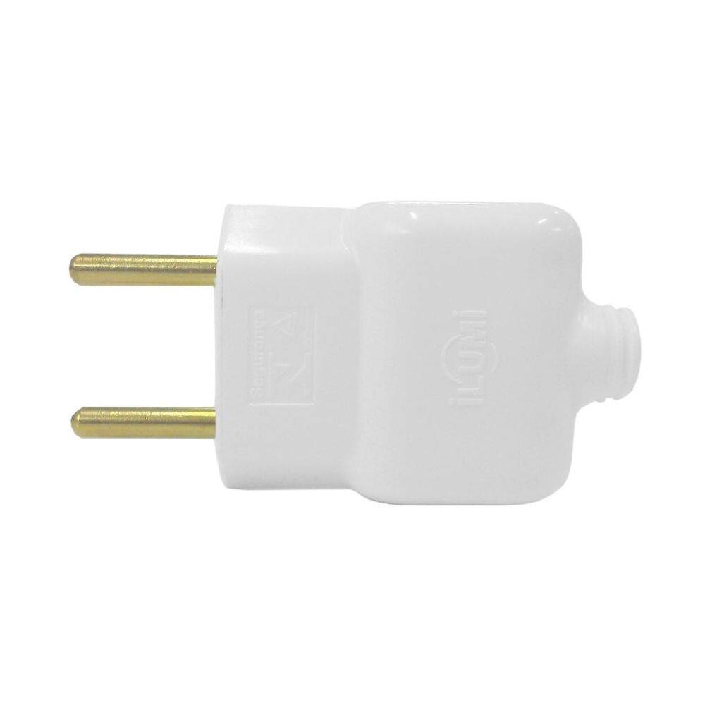 Plug Tomada Pino Macho Prensa Cabo Fio 2P Branco 10A 250V