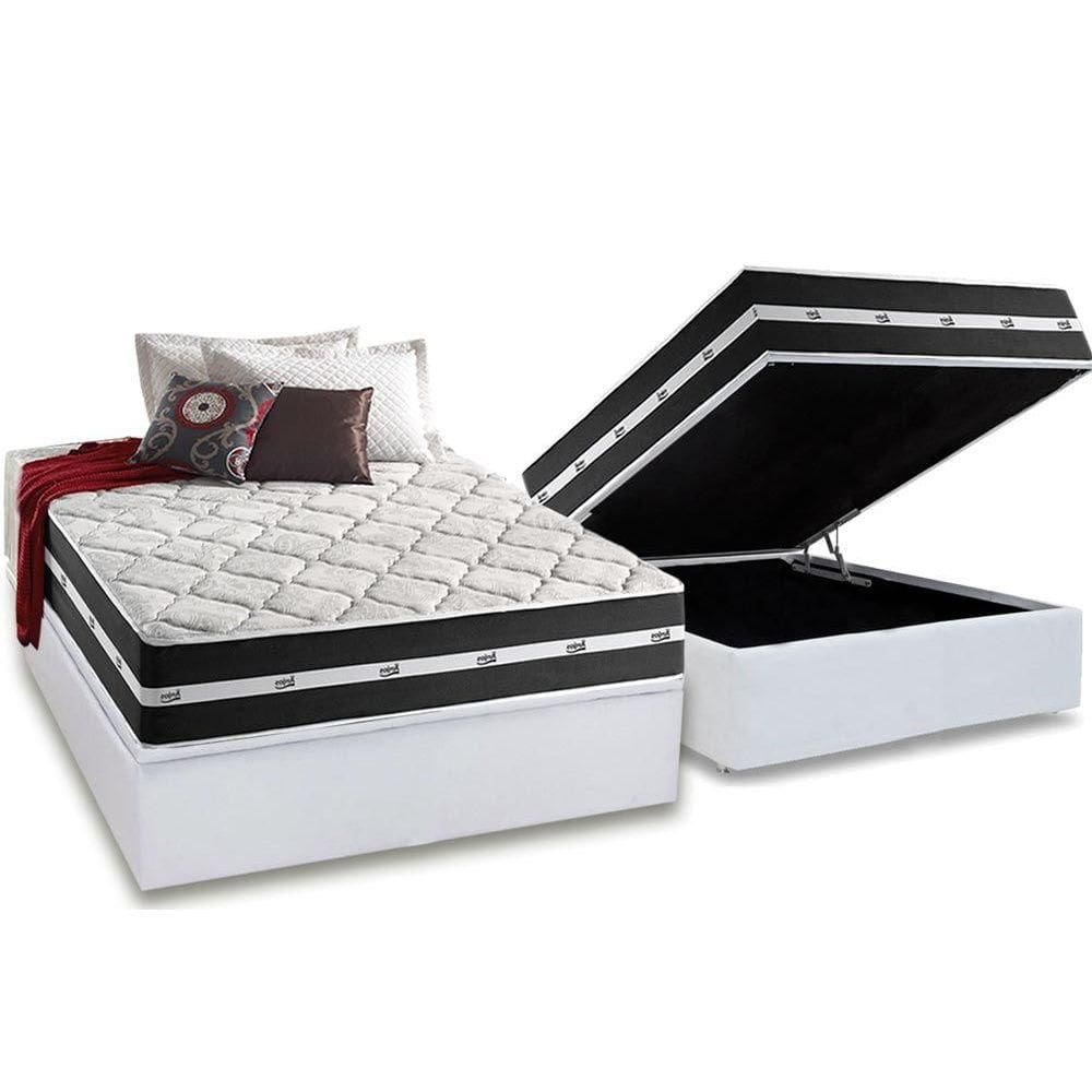 Cama Box Baú Casal: Colchão Molas MasterPocket Ensacadas Anjos Classic + Base CRC Courano White(138x188)