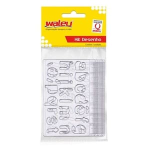 Kit Escolar Mini Régua Plástica Gabarito Cristal Desenhos Com 6 Peças (Letras, Números e Formas) Waleu