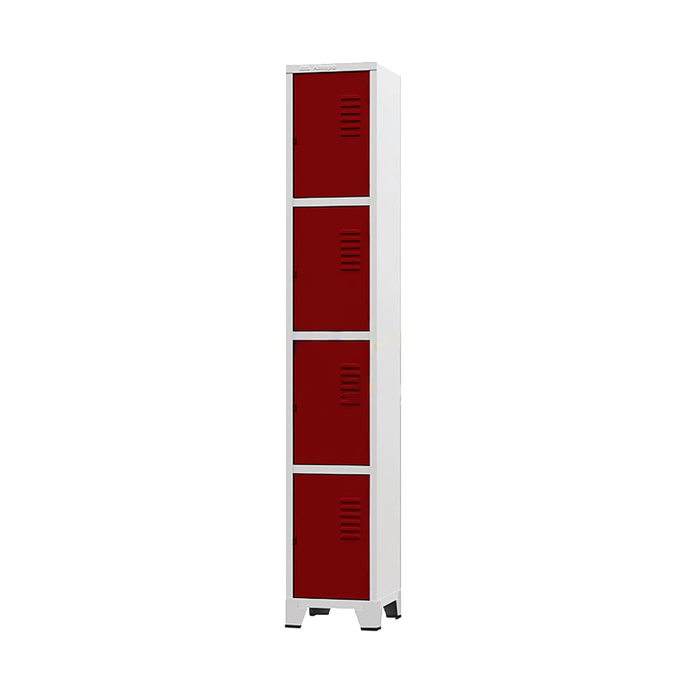 Armário Roupeiro De Aço Para Vestiário 4 Portas Locker Vermelho Com Chave