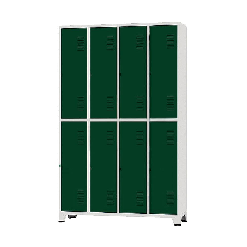 Armário Roupeiro De Aço Para Vestiário 8 Portas Locker Verde Escuro com Chave