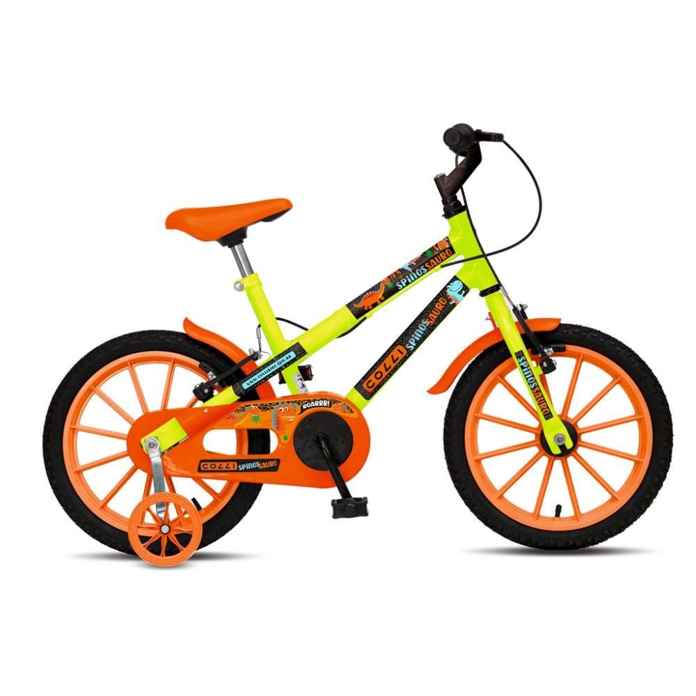 Bicicleta Infantil Aro 16 Spinossauro Freio V-Brake Amarelo Neon Colli
