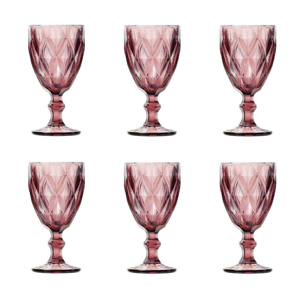 Conjunto De Taças De Vidro Para água 6 Peças 325 Ml Diamonds Rosa Lyor