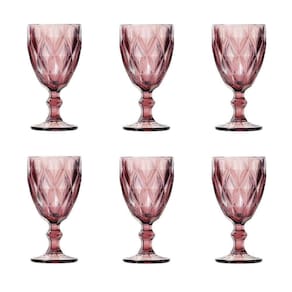 Conjunto De Taças De Vidro Para água 6 Peças 325 Ml Diamonds Rosa Lyor