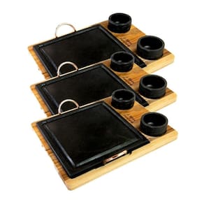 Kit 3 Grelha 06 Molheiras Em Pedra Sabão E Suporte G 25X25Cm
