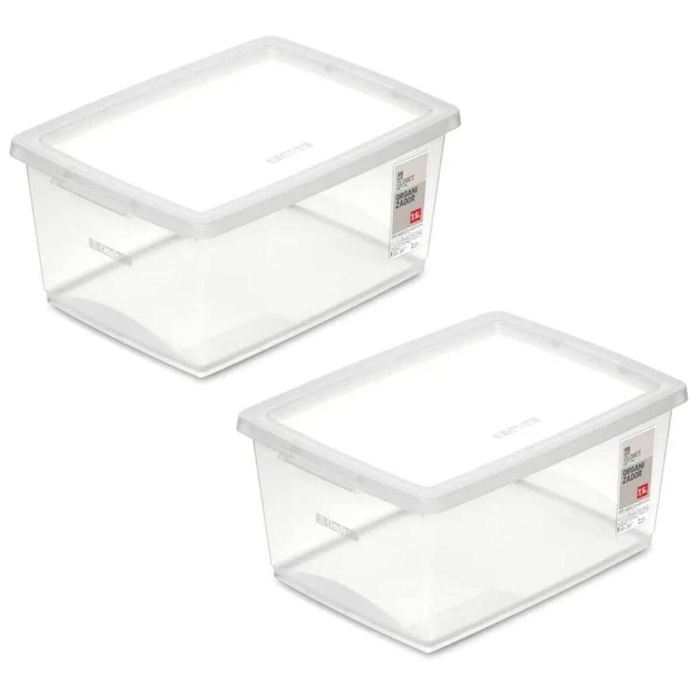 Kit 2 Caixas Organizadoras 7,5L Tampa Click Ordene Transpare