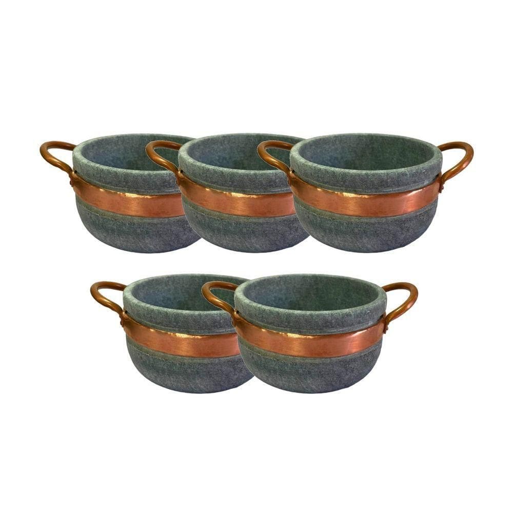 Kit 5 Cumbucas Alça De Cobre Pedra Sabão Caldo Sopa 500Ml
