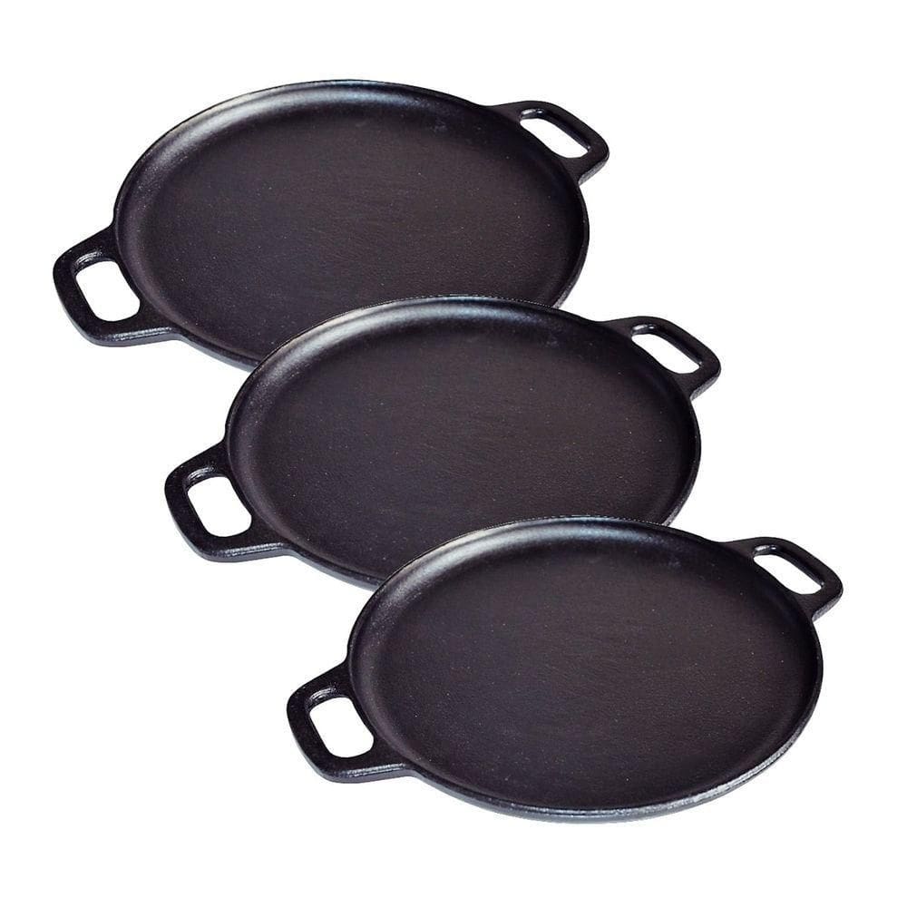 Kit 3 Bifeteira Ferro Fundido Lisa Redonda Alça Ferro 30Cm