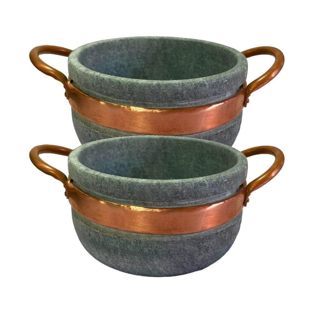 Kit 2 Cumbucas Alça De Cobre Pedra Sabão Caldo Sopa 500Ml