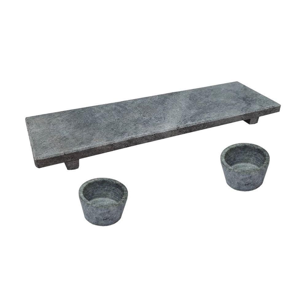 Kit Tabua Gourmet 25X7Cm E 2 Molheiras 80Ml Em Pedra Sabão