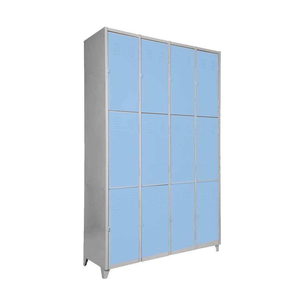 Armário Roupeiro Locker De Aço 12 Portas Vestiário Azul Claro com Chave