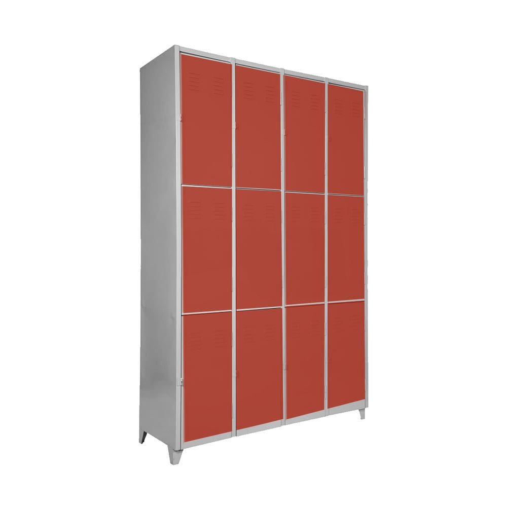 Armário Roupeiro Locker De Aço 12 Portas Vestiário Vermelho com Chave