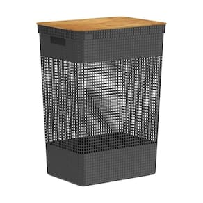 Cesto De Roupas Com Tampa De Bambu Grid Ou 49 Litros Cor:bege