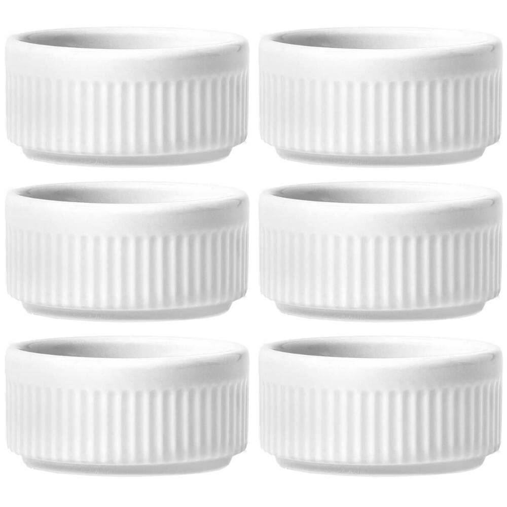 6 Ramekins Tigelas Porcelana 130ml Canelado Germer Branco Mo