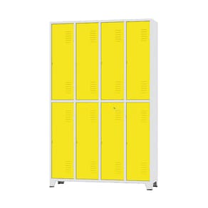 Armário Roupeiro De Aço Vestiário Academia 8 Portas C/ Prateleira Amarelo com Chave