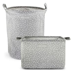 Conjunto De Cesto Para Roupa-brinquedo E Cesto Organizador Retangular Cinza - Bolinha