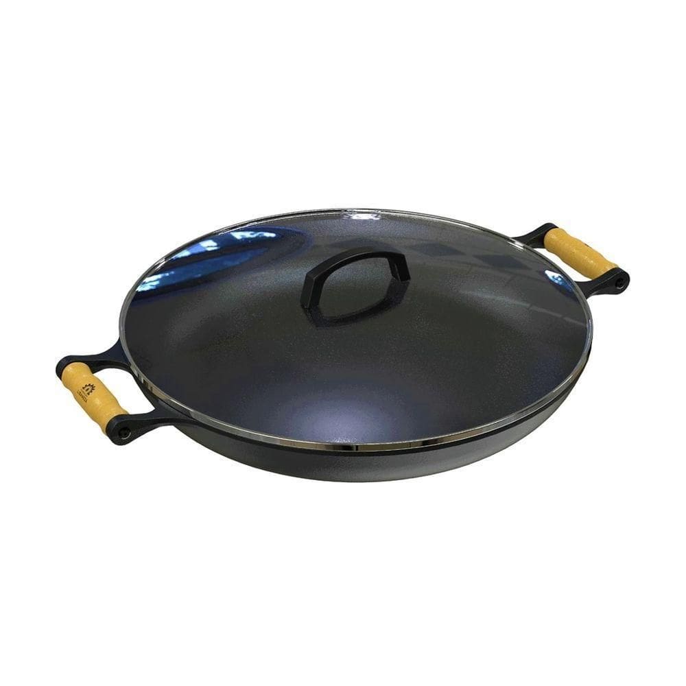 Frigideira Paella De Ferro Fundido Alça Madeira Tv 40cm