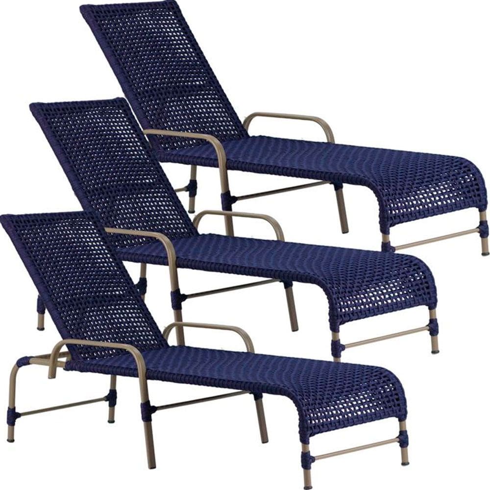 3 Espreguiçadeiras Catar Corda Náutica Mesa Piscina Jardim Trama