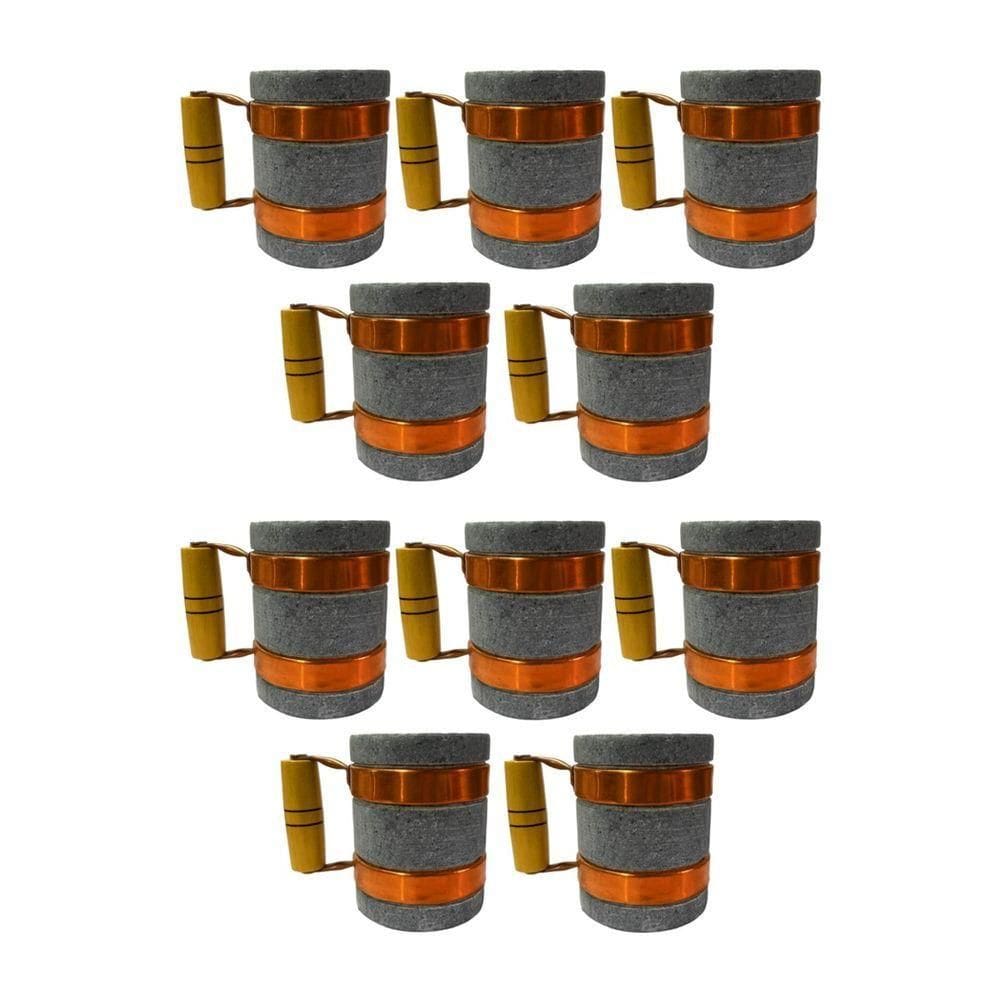Kit 10 Canecas Alça De Cobre Pedra Sabão Chopp Cerveja 350Ml