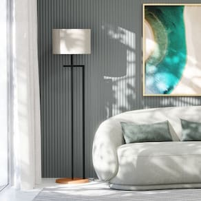 Luminária Abajur de Chão Salone Aço Carbono Preto com Cúpula Palha D´fatto 33