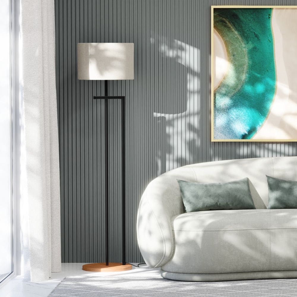 Luminária Indústrial de Chão Salone Preto com Cúpula Palha Unidecor
