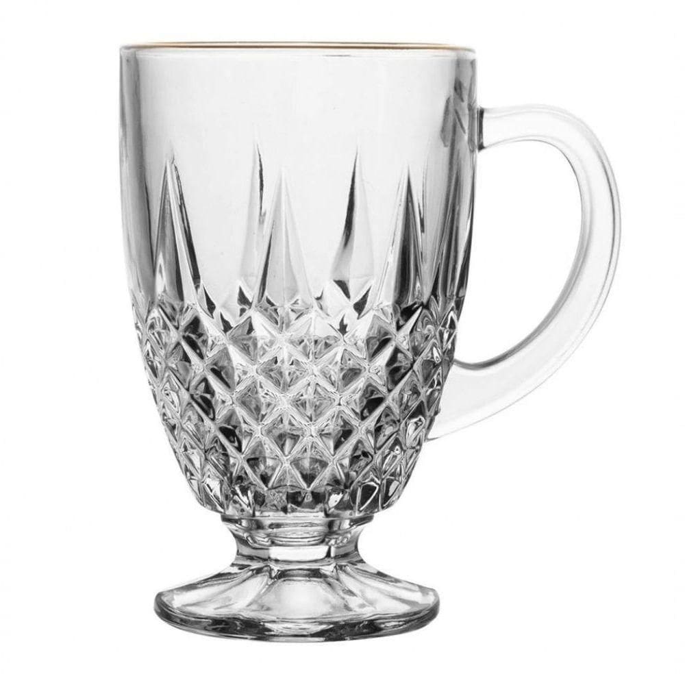 Jogo 4 Xícara Café Diamante Cristal Fio Dourado 150ml - Lyor