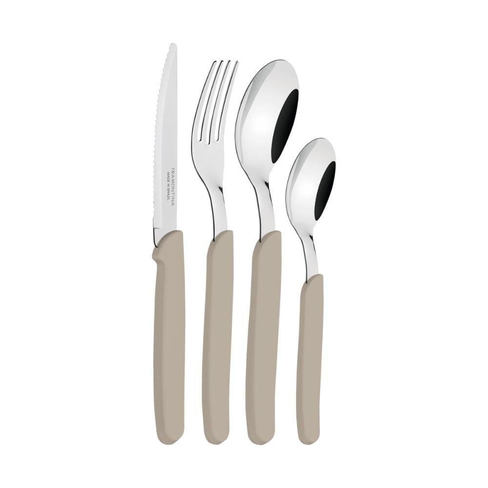 Faqueiro Tramontina Carmel Com Laminas Em Aço Inox E Cabos De Polipropileno Natural Medio 24 Peças