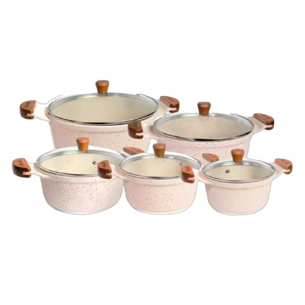 Jogo Panelas Branca Antiaderente Marmorizada Javali 16a24cm