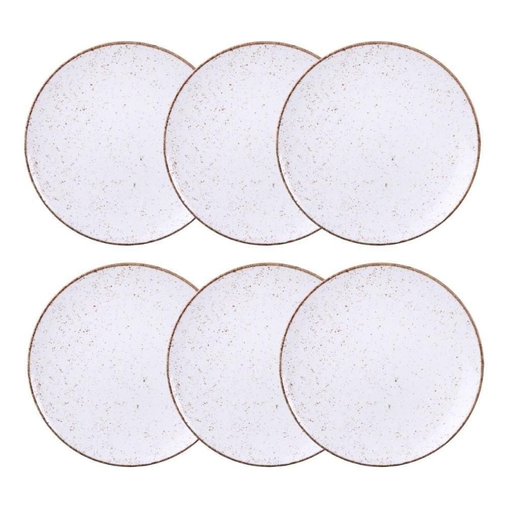Jogo De Pratos Rasos Grande Rústico 6 Peças 28cm Porcelana Decorada Tramontina