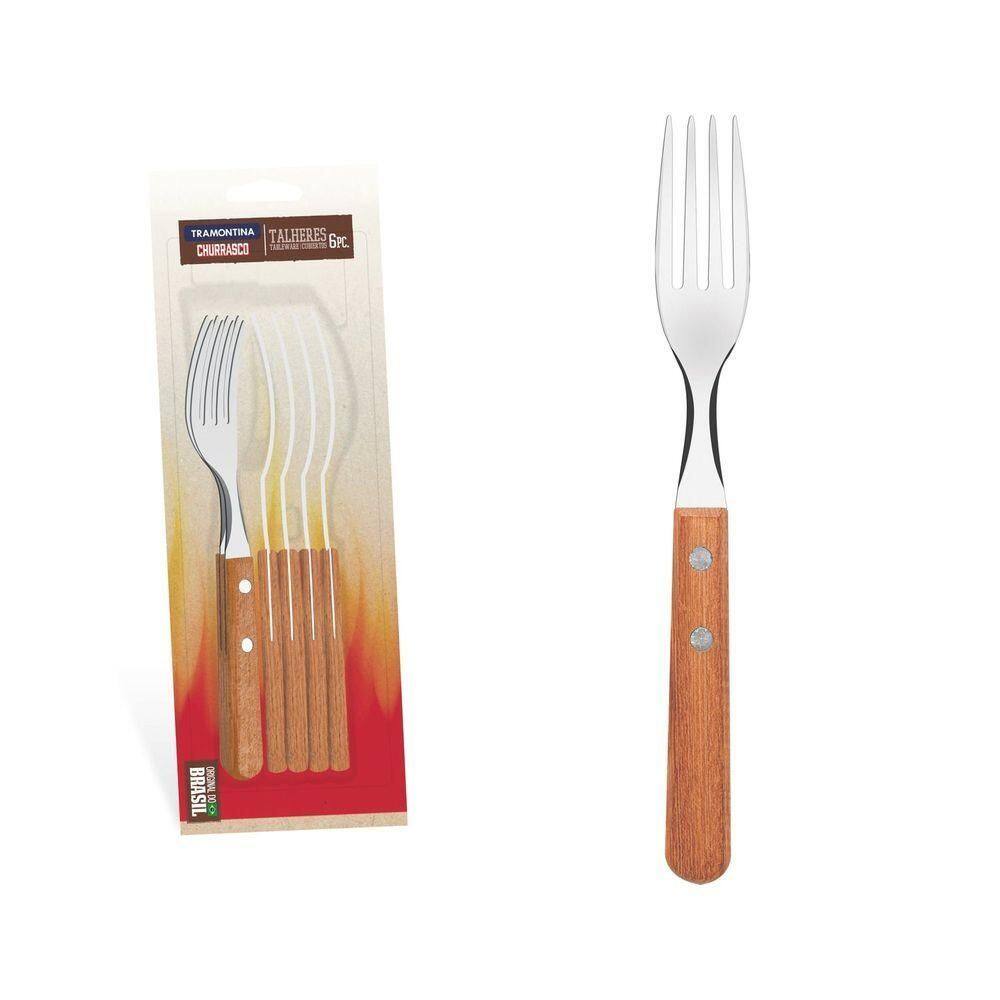Conjunto De Garfos De Mesa Dynamic Com Lâminas Em Aço Inox E Cabos De Madeira Natural 6 P