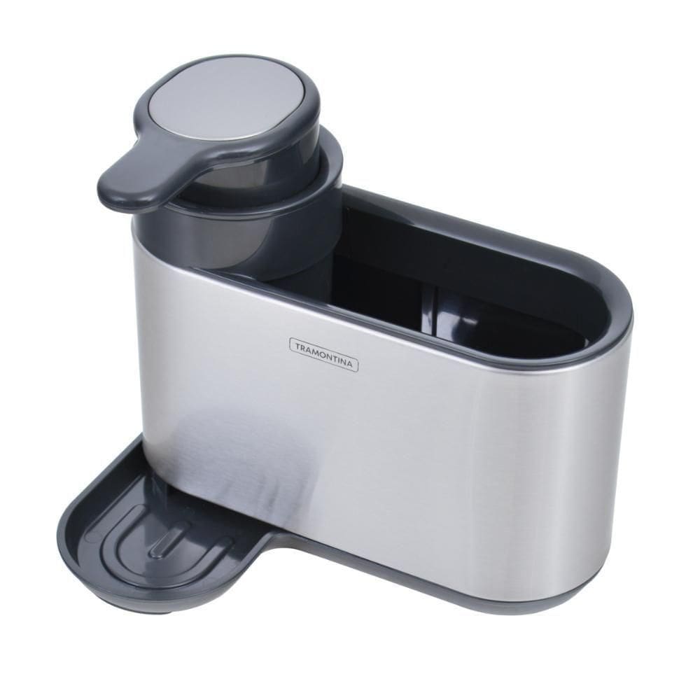 Suporte De Esponja Com Dosador De Sabão Tramontina Em Plástico Abs E Aço Inox
