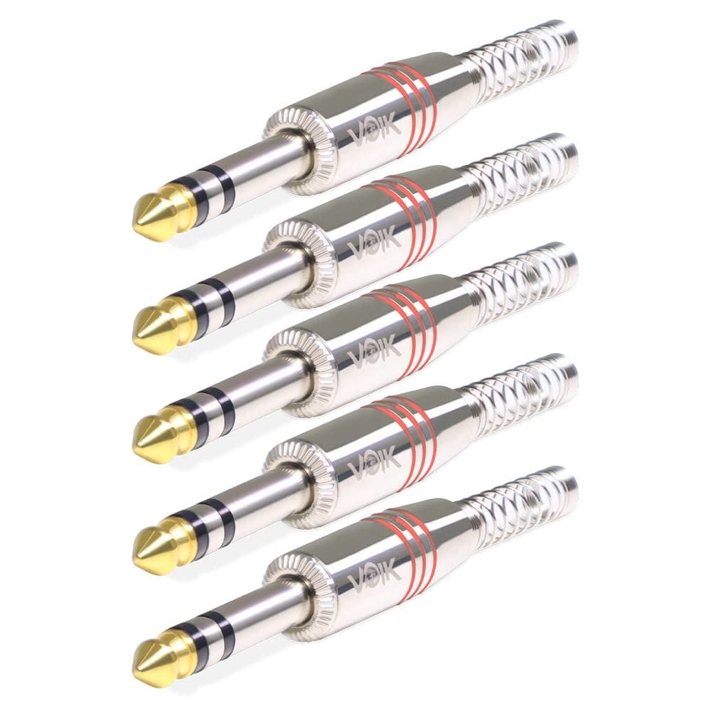 Kit 5 Conector Plug P10 Stereo Voik PRTS-P10 Com Mola Prata