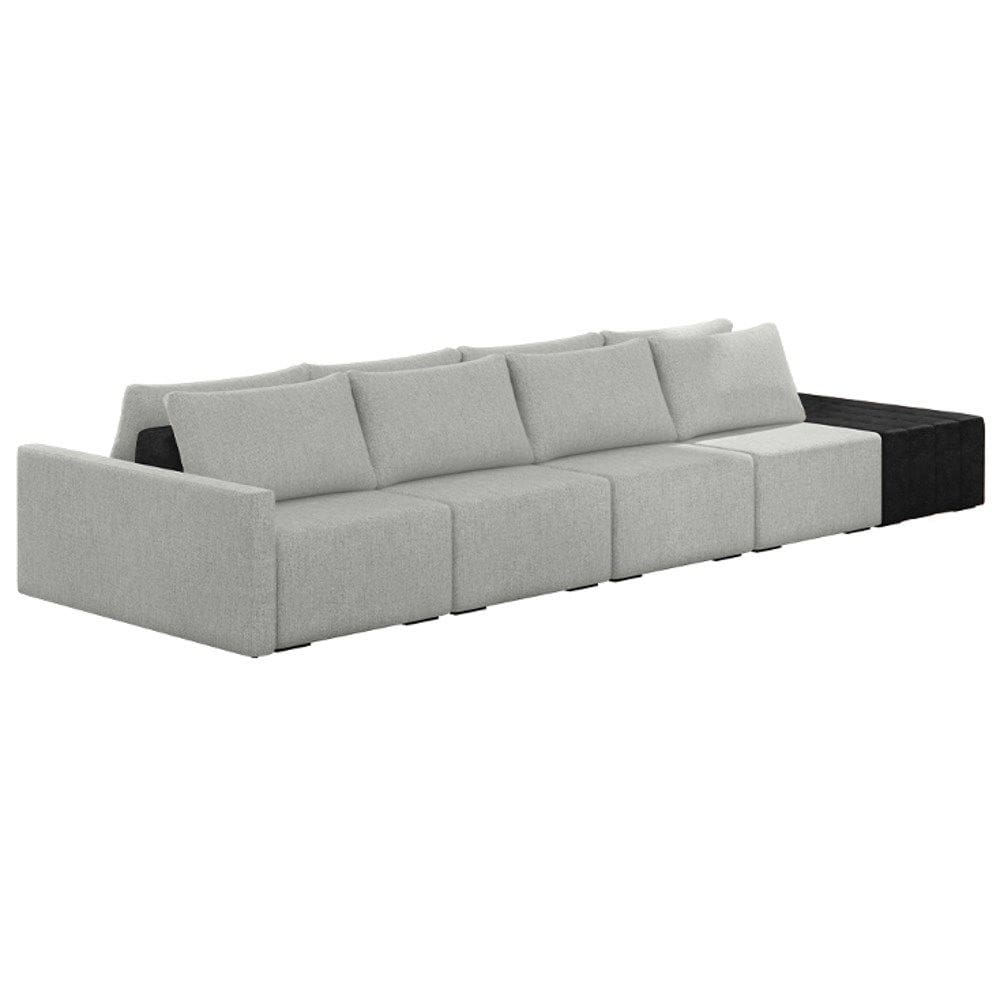 Sofá Ilha Modular Living com Puff 392cm Georgia K04 Linho Cinza/Preto - Mpozenato