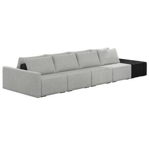 Sofá Ilha Modular Living com Puff 432cm Georgia K04 Linho Cinza/Preto - Mpozenato