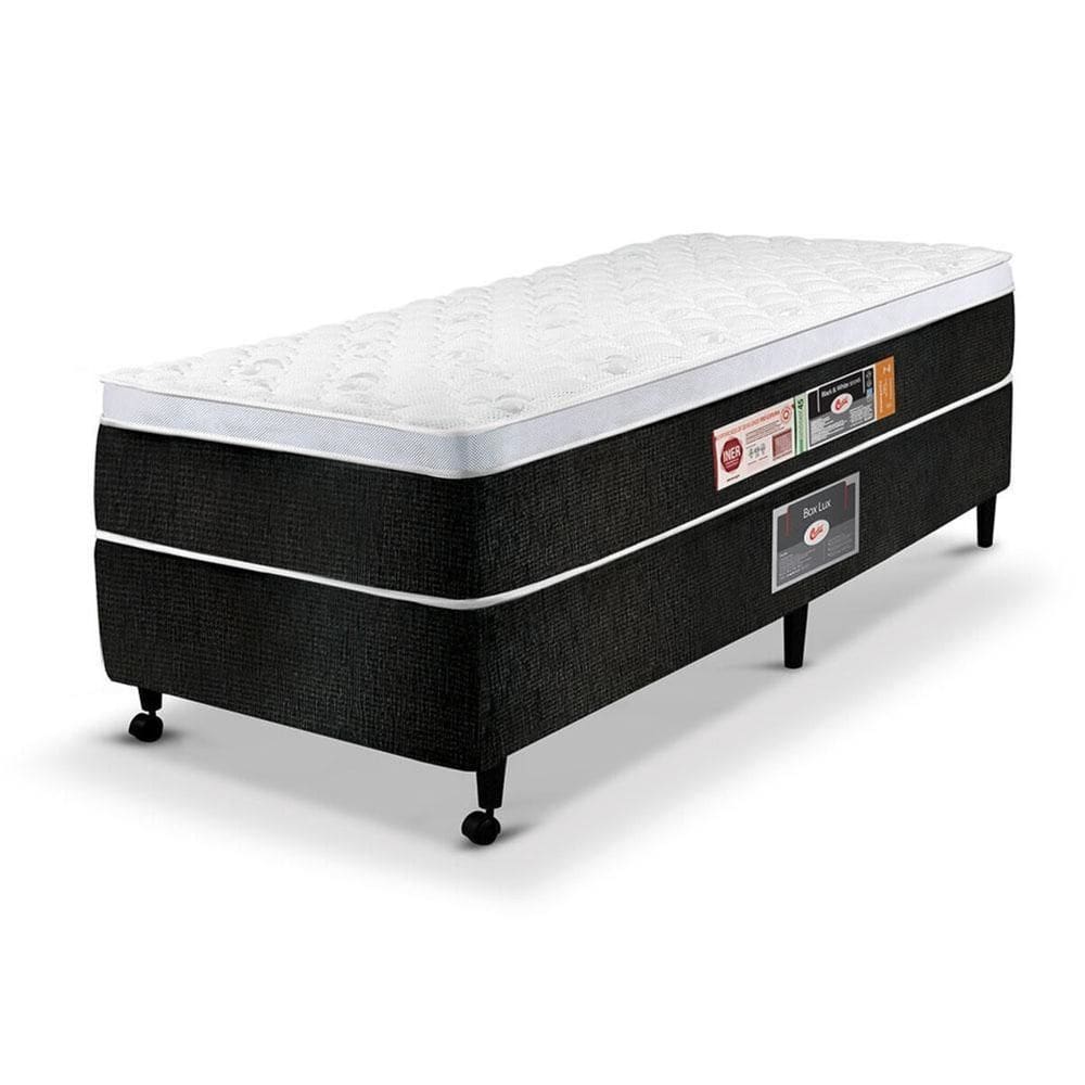 Cama Box Solteiro Castor Black e White Air One Face D45 88x188x50 + Box Castor