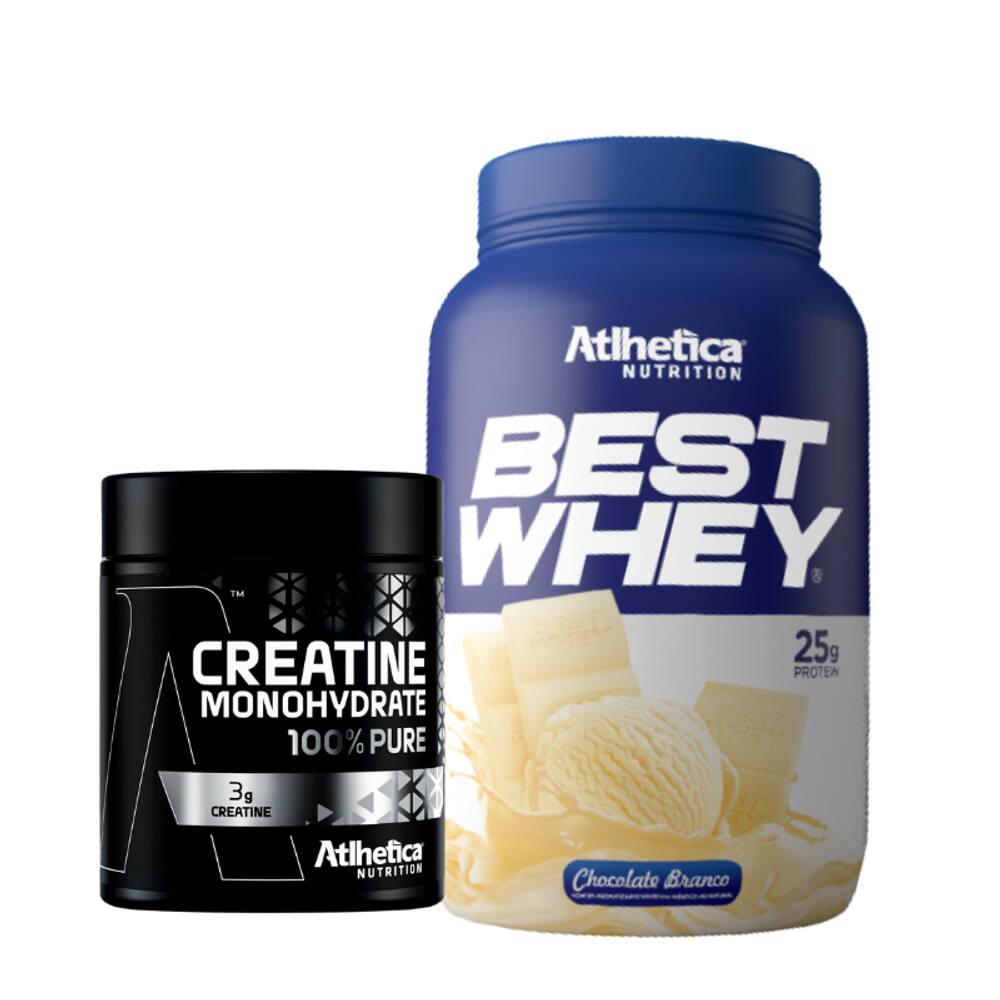 Best Whey (900g) Atlhetica Nutrition - Chocolate Branco + Creatina 100% Pure - Pro Series (300g) Atlhetica Nutrition