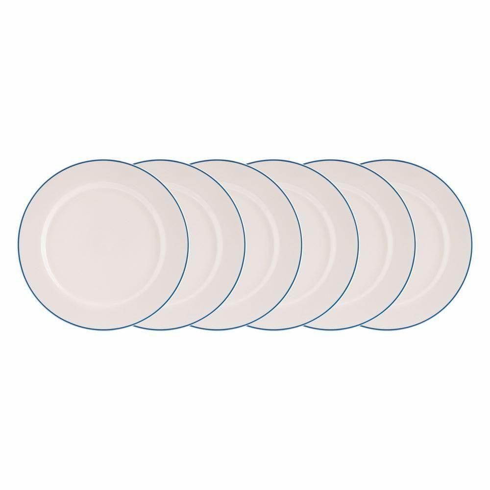 Jogo De Pratos Rasos 6 Pcs Filete Porcelana Real By Schmidt Azul