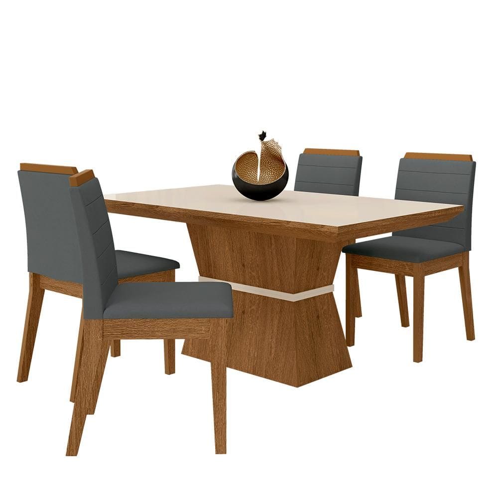 Mesa Com 4 Cadeiras 1,36 Nantes Freijó/off Premium/cinza - M A