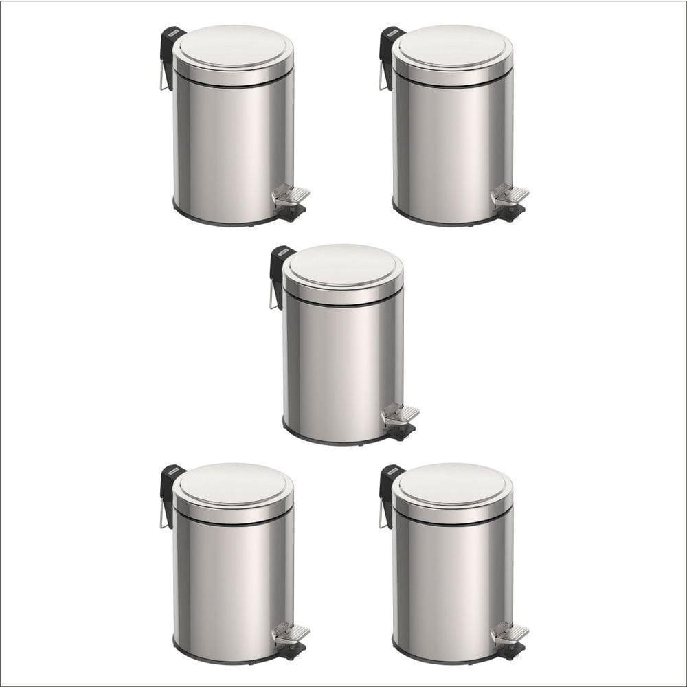 Kit Com 5 Lixeiras Brasil Inox Tramontina 5 Litros Com Pedal