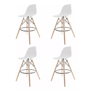 Kit 04 Banquetas Altas Eames Charles Eiffel - Branco Branco