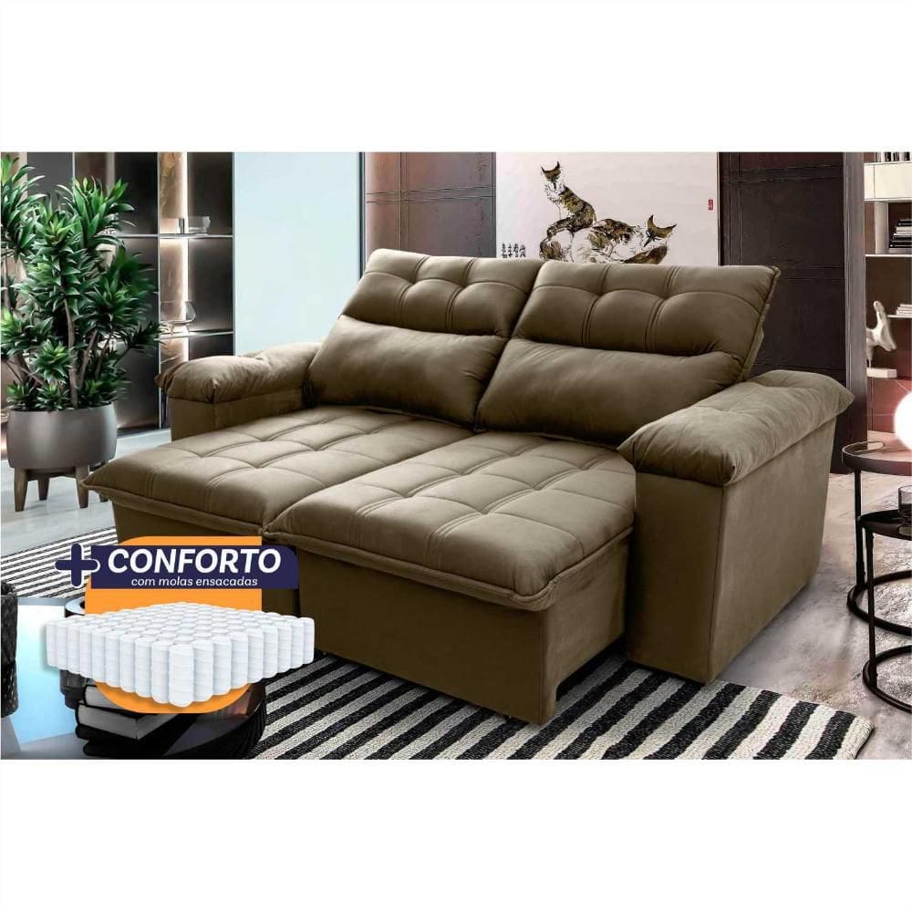 Sofá Retrátil Reclinável Verona 1,80m Suede Velut Bege Molas Ensacadas - King House
