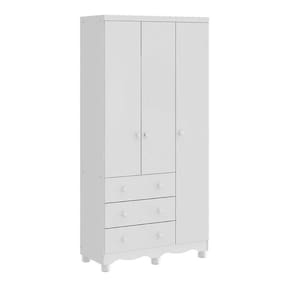 Guarda Roupa Infantil 3 Portas 3 Gavetas Junior New Móveis Peroba Branco Brilho