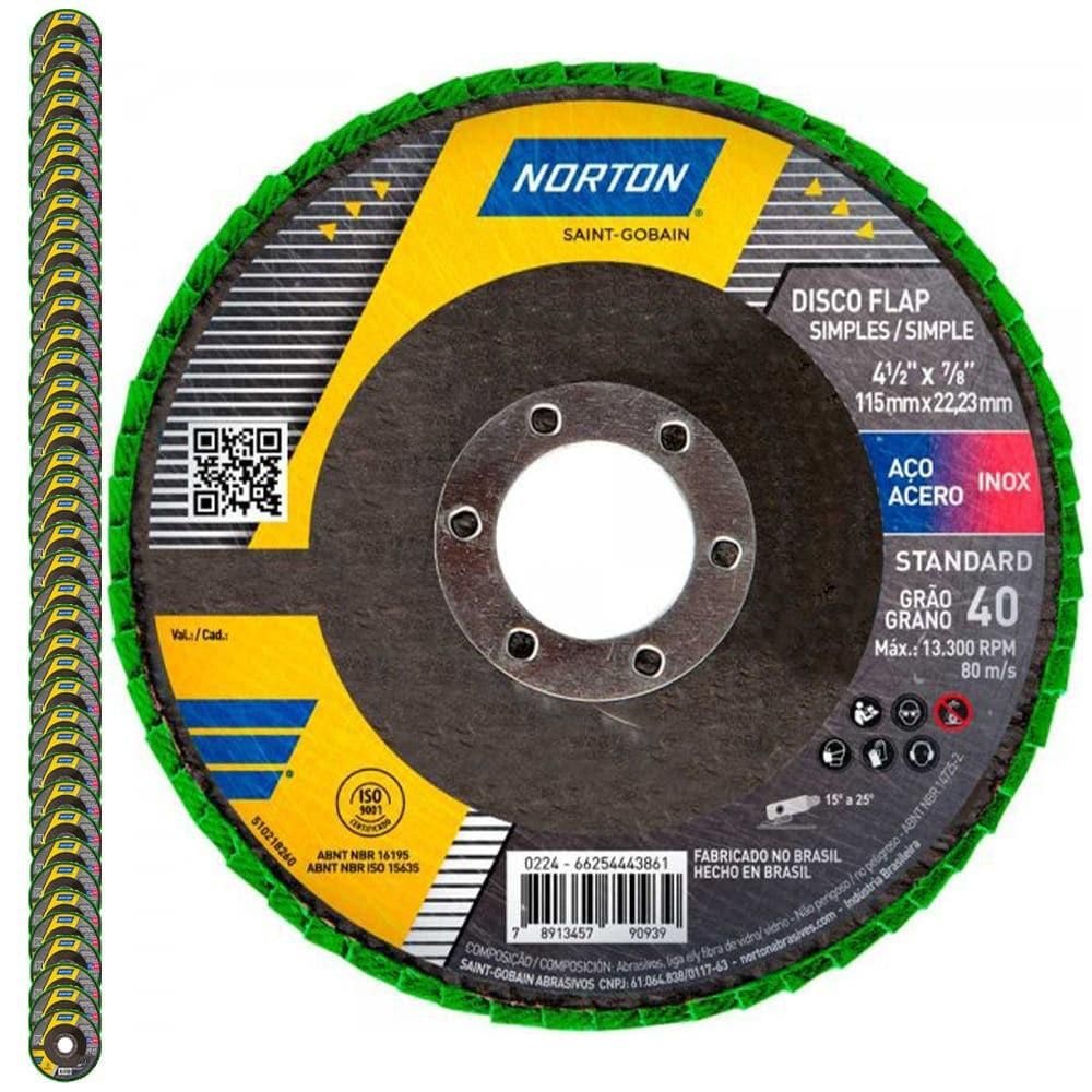 Disco Flap 4.1/2 POL Grão 40 Standard Com 50 Unidades NORTON