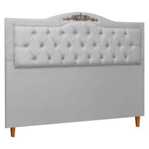 Cabeceira Estofada Provençal lUXO Casal 140cm Com Aplique MDF Linho Cinza SOFA STORE