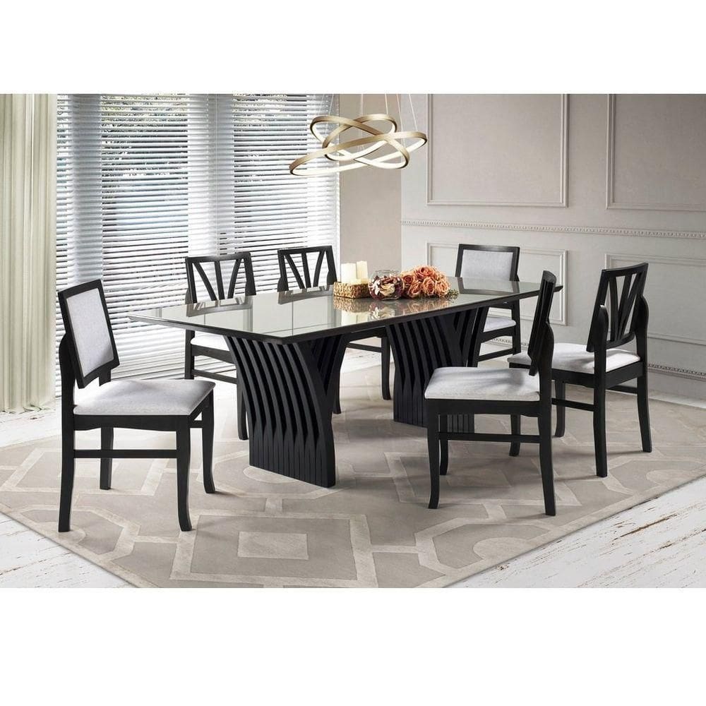 Conjunto De Sala De Jantar Yady 160 Vidro Tabaco