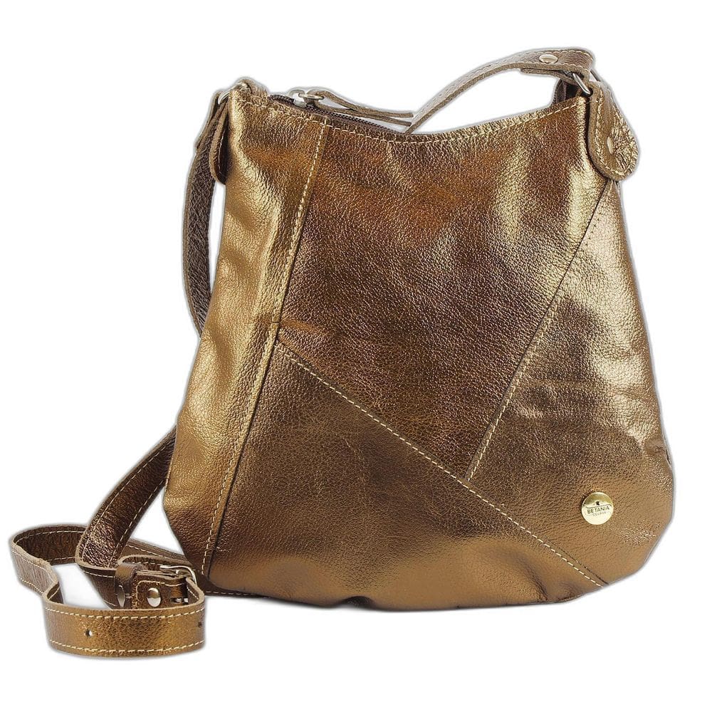 Bolsa Amanda Feminina Transversal Em Couro Bronze