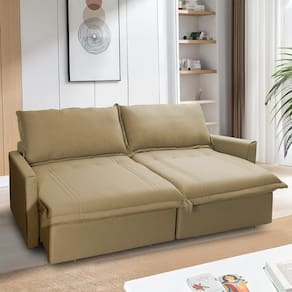 Sofá Cama Baú Ravello Sem Caixa 2,26m Linho Bege 3 Lugares